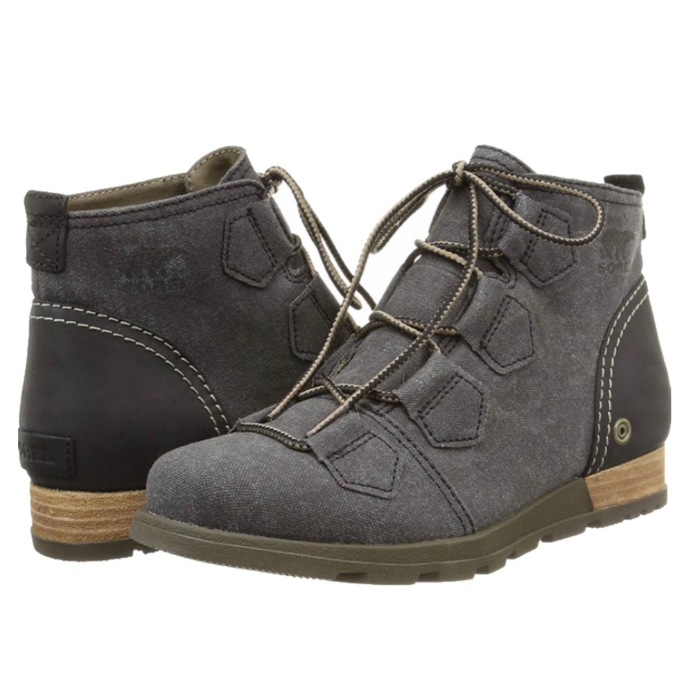 Sorel Major Lace Boots size 7 canvas leather ankle boot bootie gray grey black